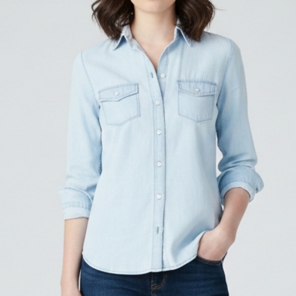 Aeropostale Long Sleeve Light Wash Chambray Shirt